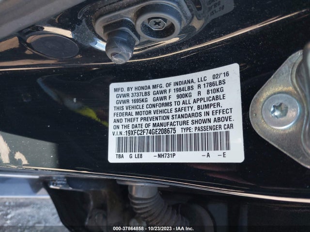Honda Civic Sedan Ex 2016 19XFC2F74GE208675 Image 9