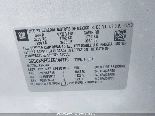 2014 CHEVROLET SILVERADO 1500 2LT VIN: 3GCUKREC7EG144716