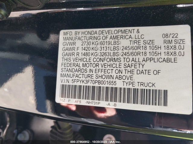 Honda Ridgeline Rtl-e 2023 5FPYK3F70PB001655 Image 9