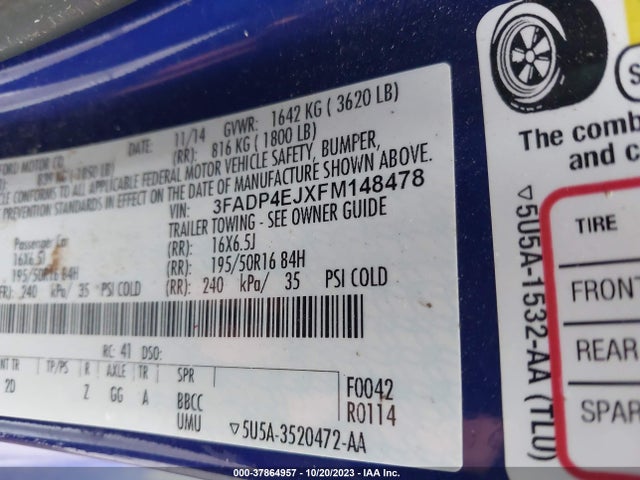 Ford FIESTA SE 2015 3FADP4EJXFM148478 Image 9