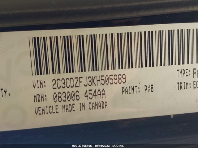 2019 DODGE CHALLENGER R/T SCAT PACK VIN: 2C3CDZFJ3KH505989