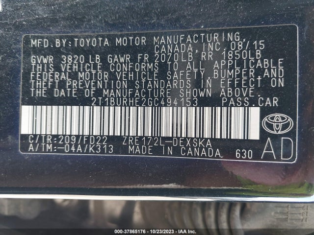 Toyota Corolla L/le/s/s Plus/le Plus 2016 2T1BURHE2GC494153 Image 9