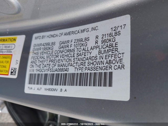 Honda Accord Ex-l 2018 1HGCV1F53JA068040 Image 9