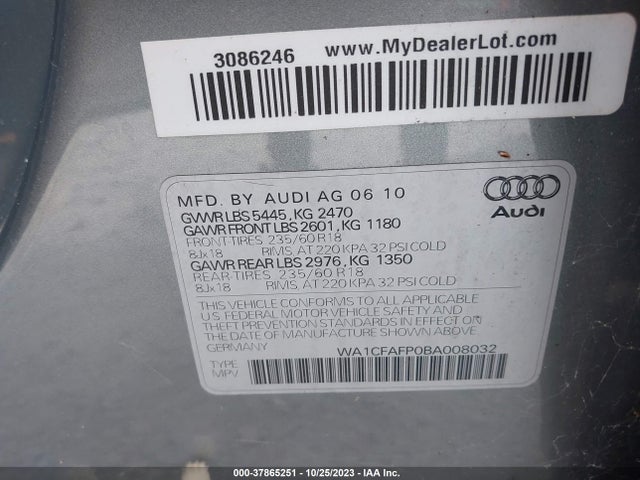 2011 AUDI Q5 WA1CFAFP0BA008032 Photo 8