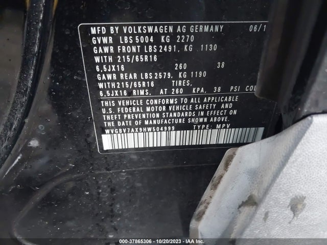 WVGBV7AX9HW504999 Volkswagen TIGUAN S