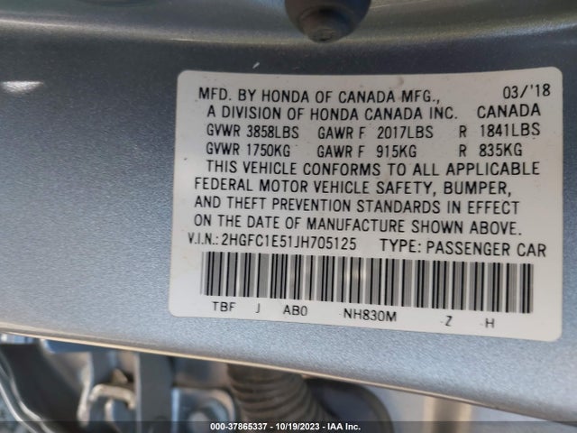 Honda CIVIC SI 2018 2HGFC1E51JH705125 Image 9