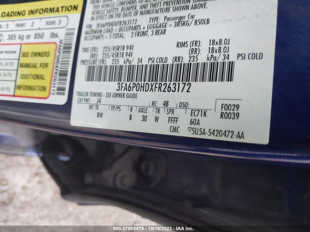 Ford FUSION SE 2015 3FA6P0HDXFR263172 Image 9