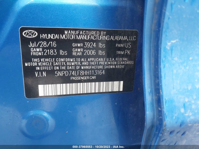 Hyundai ELANTRA SE 2017 5NPD74LF8HH113164 Image 9