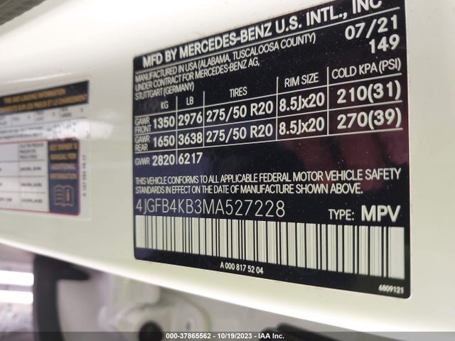 2021 MERCEDES-BENZ GLE 350 VIN: 4JGFB4KB3MA527228