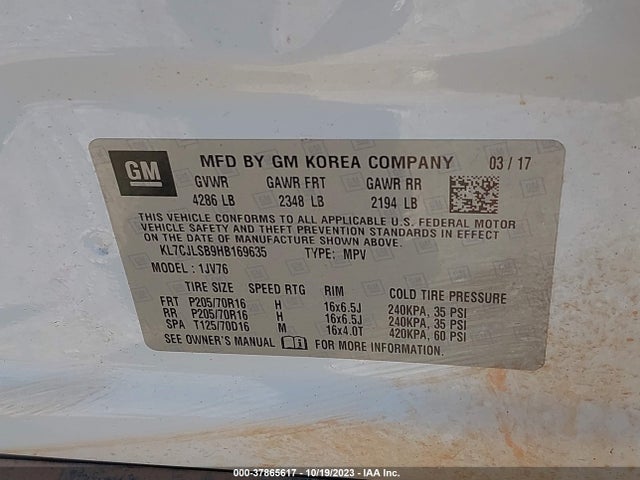 Chevrolet Trax Lt 2017 KL7CJLSB9HB169635 Image 9