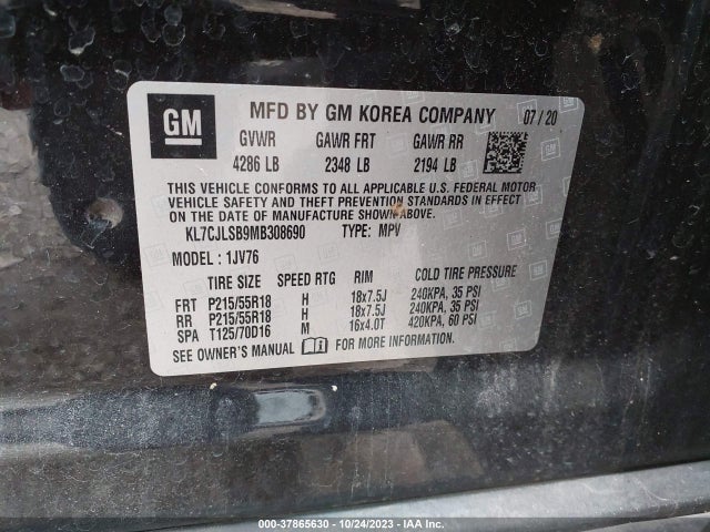 Chevrolet Trax Fwd Lt 2021 KL7CJLSB9MB308690 Image 9