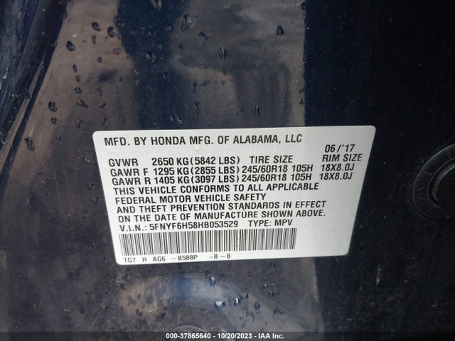 Honda Pilot Ex-l 2017 5FNYF6H58HB053529 Image 9