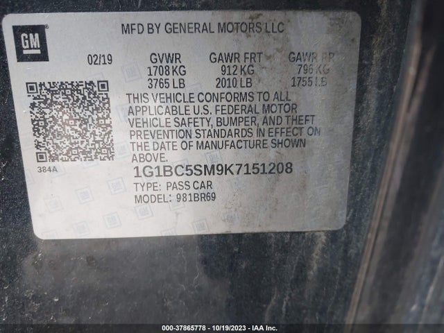 Chevrolet CRUZE LS 2019 1G1BC5SM9K7151208 Image 9