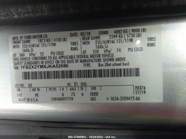 1FBZX2YMXJKA52686 Ford Transit Passenger Wagon Xl/xlt