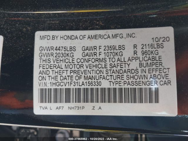 1HGCV1F31LA156330 Honda Accord Sedan Sport