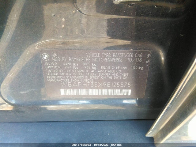 2009 BMW 328I VIN: WBAPH735X9E125575