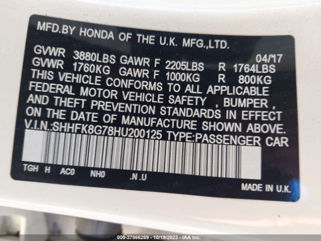 SHHFK8G78HU200125 Honda Civic Touring