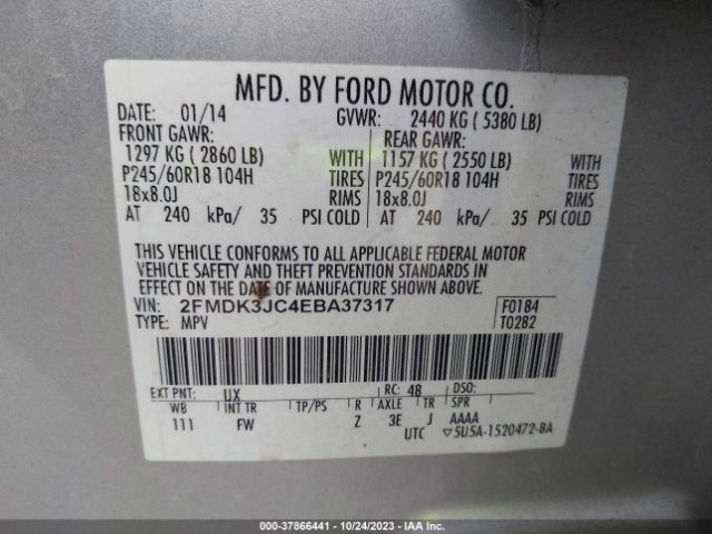 2FMDK3JC4EBA37317 Ford EDGE SEL