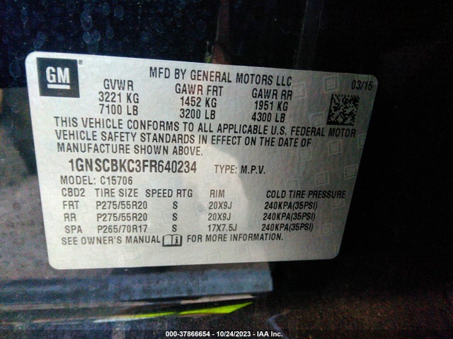 Chevrolet Tahoe Lt 2015 1GNSCBKC3FR640234 Image 9