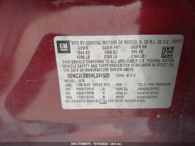 Chevrolet Trax Lt 2017 3GNCJLSB5HL241925 Image 9