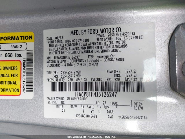 2018 FORD MUSTANG ECOBOOST VIN: 1FA6P8TH4J5126247