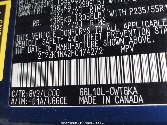 2T2ZK1BA2FC174272 Lexus RX 350