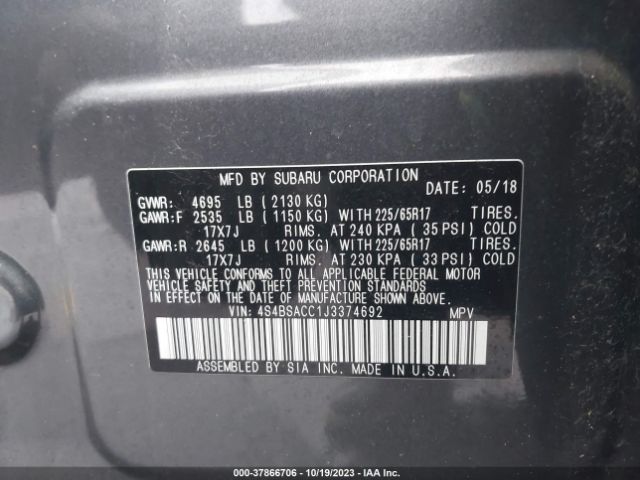 4S4BSACC1J3374692 Subaru Outback Premium