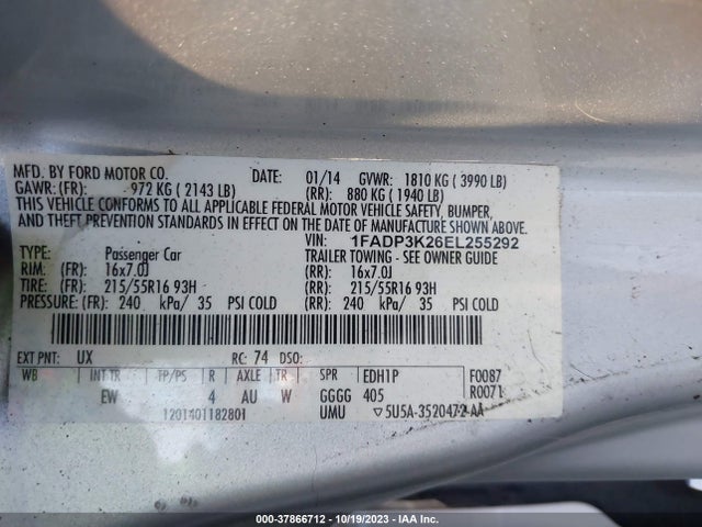 Ford FOCUS SE 2014 1FADP3K26EL255292 Image 9