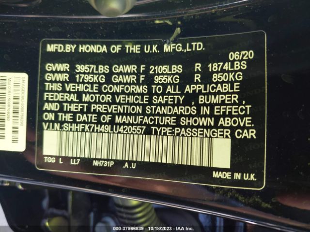 SHHFK7H49LU420557 Honda Civic Hatchback Sport