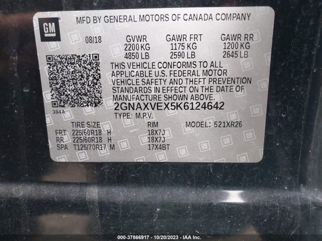 Chevrolet EQUINOX LT 2019 2GNAXVEX5K6124642 Image 9