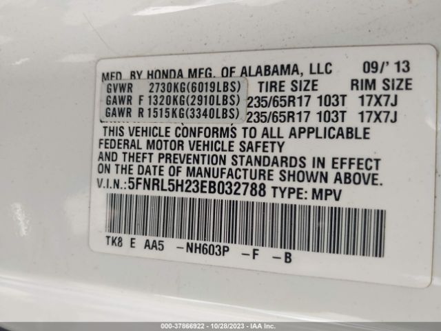 5FNRL5H23EB032788 Honda ODYSSEY LX