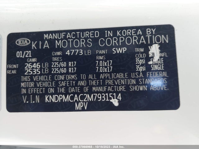 2021 KIA SPORTAGE LX VIN: KNDPMCAC2M7931514