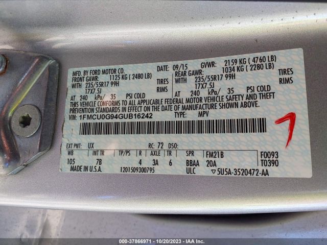 1FMCU0G94GUB16242 Ford ESCAPE SE