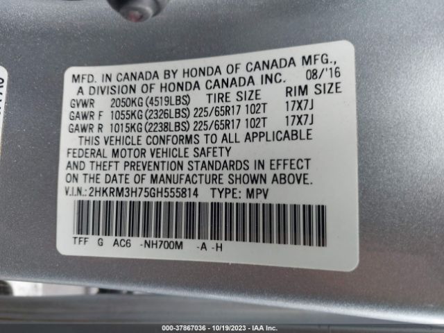 2HKRM3H75GH555814 Honda Cr-v Ex-l