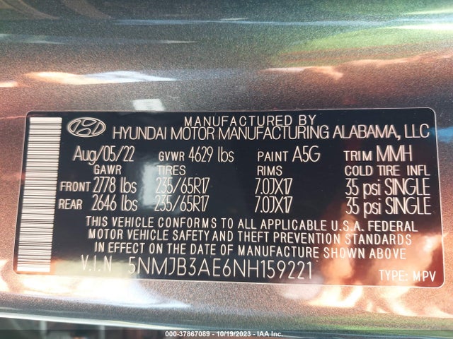 Hyundai TUCSON SEL 2022 5NMJB3AE6NH159221 Image 9