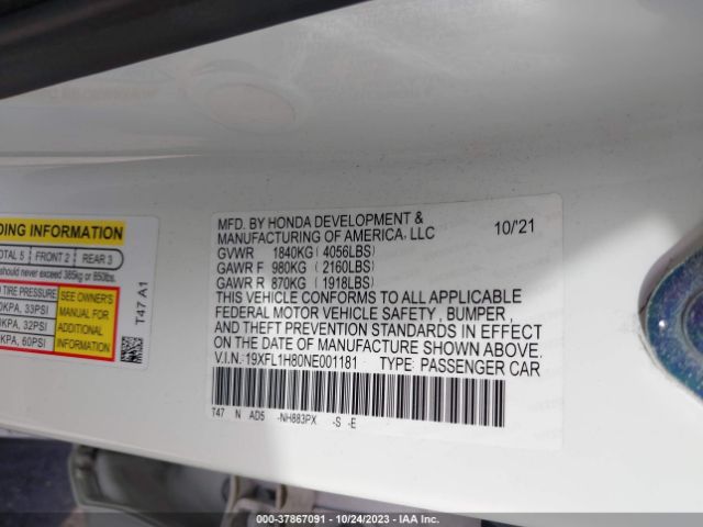 2022 HONDA CIVIC HATCHBACK 19XFL1H80NE001181 Photo 8