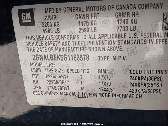 2016 CHEVROLET EQUINOX LS VIN: 2GNALBEK5G1183578