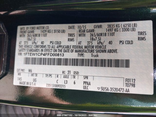1FTEW1CP4FFD00813 Ford F-150 Xl/lariat/xlt