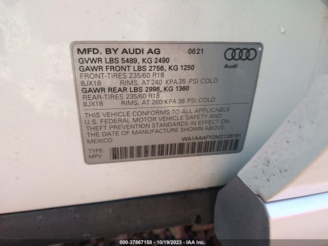 WA1AAAFY2M2126191 Audi Q5 Premium 45 Tfsi Quattro S Tronic