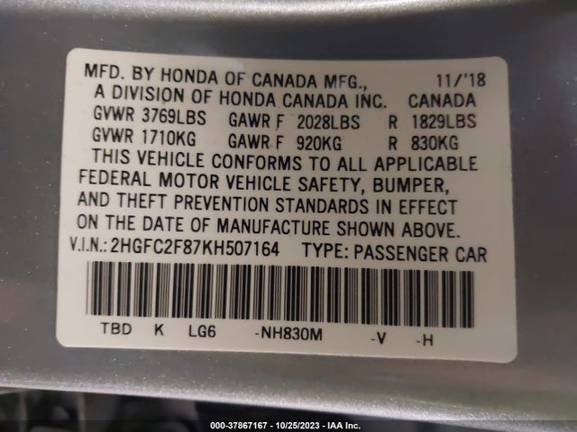 Honda Civic Sport 2019 2HGFC2F87KH507164 Image 9