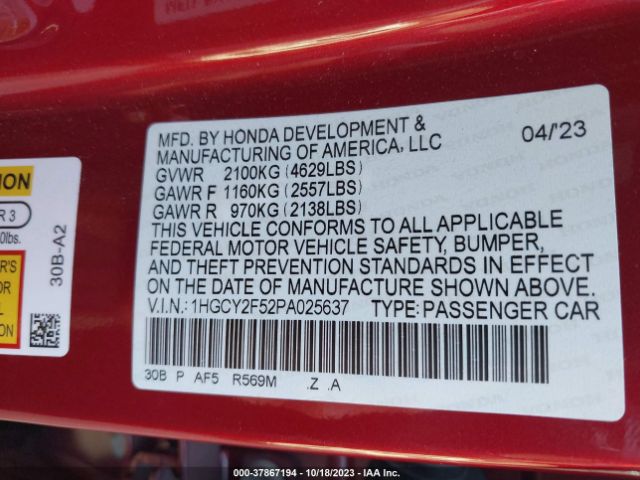 1HGCY2F52PA025637 Honda Accord Hybrid Sport
