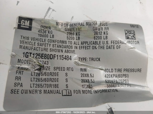2013 GMC SIERRA 2500HD DENALI VIN: 1GT125E80DF115484