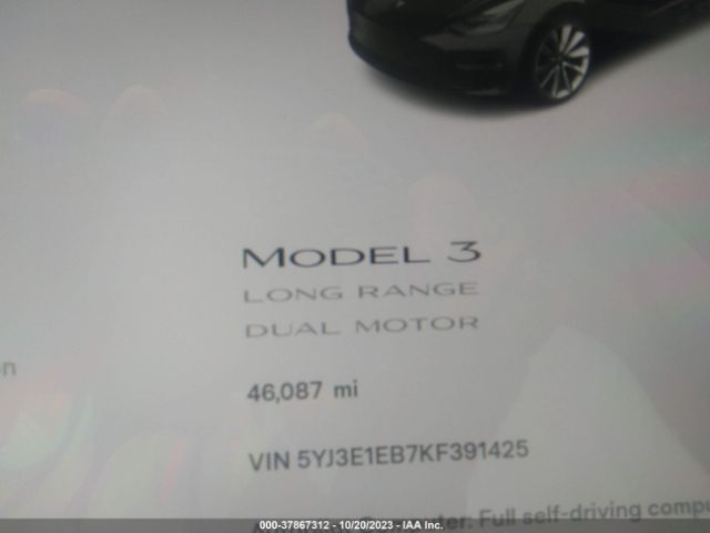 5YJ3E1EB7KF391425 Tesla Model 3 Long Range/performance