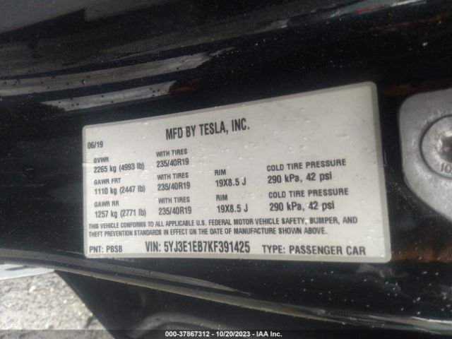 5YJ3E1EB7KF391425 Tesla Model 3 Long Range/performance