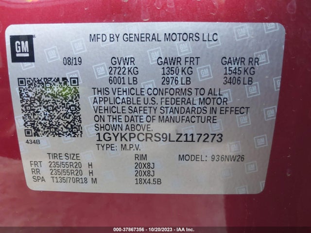 1GYKPCRS9LZ117273 Cadillac Xt6 Fwd Premium Luxury