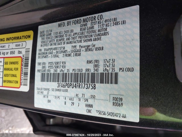 2015 FORD FUSION ENERGI SE LUXURY VIN: 3FA6P0PU4FR173758