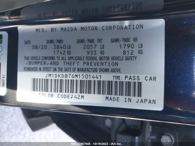 2021 MAZDA CX-3 SPORT VIN: JM1DKDB76M1501441