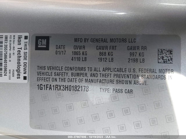 Chevrolet Camaro 1ls 2017 1G1FA1RX3H0182178 Image 9
