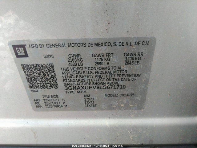 Chevrolet EQUINOX LT 2020 3GNAXUEV8LS671710 Image 9
