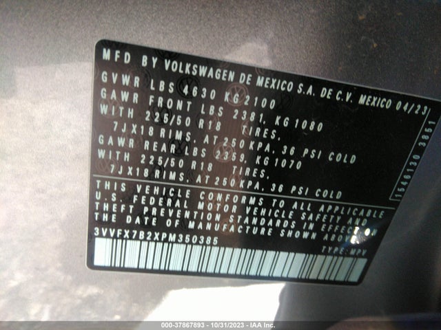 3VVFX7B2XPM350385 Volkswagen TAOS S